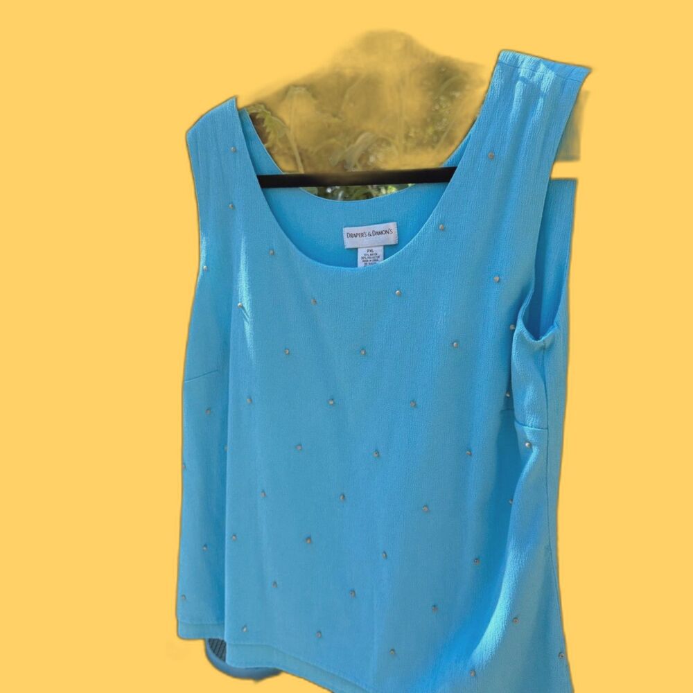 Draper's & Damon's Aqua Blue Wooden Bead Embellishment Sleeveless